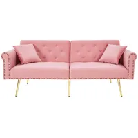OKWISH 2-Sitzer Schlafsofa mit verstellbarer Rückenlehne, Samtbezug, vergoldeten Metallfüßen, verstecktem Stauraum, 173x75x70 cm, Rosa