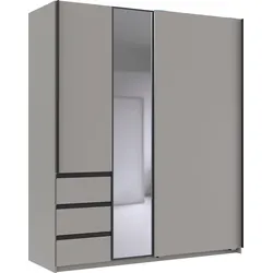 Schwebetürenschrank WIMEX "Stade, B: 168cm, inkl. Spiegel und von außen bedienbaren Schubladen", saharagrau, absetzung grafit, B:168cm H:198cm T:63cm, Holzwerkstoff, Schränke, Schwebetürenschrank, erhältlich in verschiedenen Farben