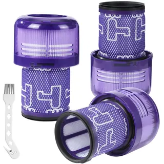 3 für Dyson v12 Detect Slim Absolute Filter, plus 1 Bürste mit Haken, für Dyson v12 Filter, für Dyson Filter v12, für Dyson v12 Slim Filter, waschbares Ersatz HEPA Filterzubehör, ersetzt #971517-01