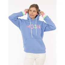 Zwillingsherz Hoodie ""Rahel"", Damen, Gr. M, blau, Obermaterial: 50% Baumwolle, 50% Polyester, bedruckt, unifarben, hüftbedeckend, ohne Ausschnitt, Rippbündchen kontrastfarben, Sweatshirts Hoodie, mit "MOIN" und Anker Stickerei, kontrastfarbigen Ärmelbündchen