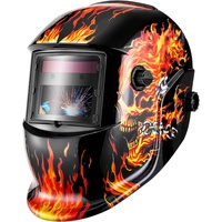 DEKO Schweißhelm solarbetriebene Automatik Schweißhelm mit einstellbaren Schatten Bereich 4/9-13 für Mig Tig Arc Welder Maske Schild flammenden Schädel Design