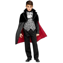 Fun World Kostüm Vampirprinz Kostüm für Jungs, Nobles Vampirgewand mit Totenköpfen schwarz