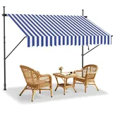 LZQ Klemmmarkise Balkon, Markise Einziehbar Manuell, Handkurbel, höhenverstellbar, UV-beständig, ohne Bohren, 100% Polyester, Blau-weiße, 200x120cm