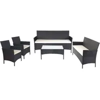Mendler 3-2-1-1 Poly-Rattan Garten-Garnitur Halden, Lounge-Set Sitzgruppe Sofa ~ anthrazit, Kissen creme
