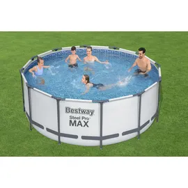 BESTWAY Steel Pro Max Frame Pool Set 366 x 122 cm lichtgrau inkl. Filterpumpe