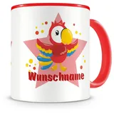 Samunshi® Kindertasse mit Namen Tasse Lustiger Papagei Personalisierte Tasse mit Namen Kinder Kinderbecher mit Namen Kindergarten rot 300ml