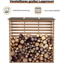 MCombo Kaminholzregal Holz 90 x 185 x 186 cm mit Rückwand und wasserdichter Abdeckung Natürlich