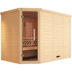 Sauna WEKA "Design-Sauna KEMI Eck 2", beige (natur), ohne Ofen, ohne Steuerung, (ohne Ofen), Saunen, Blockbohlen, vorgefertigte Elemente, moderne Ganzglastür