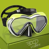 Tauchmaske Panorama HD Schnorchelbrille, Anti-Fog Schwimmbrille Erwachsene Jugend Tauchmaske Schwimmbrille mit Nasenschutz für Tauchen, Schnorcheln, Schwimmen (Gelber Rahmen - klares Glas)