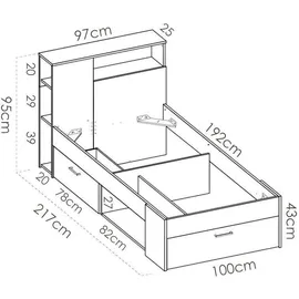 dekit Bett, mit Kopfteil, Stauraum & Schublade - 90 x 190 cm, - Weiß, - LEANDRE