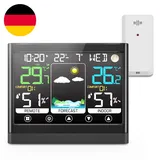 Jely Wetterstation Funk Mit Außensensor, Thermometer Hygrometer Innen/Außen, VA