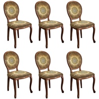 Casa Padrino Barock Esszimmerstuhl Set Mehrfarbig / Braun - 6 Handgefertigte Massivholz Küchen Stühle im Barockstil - Barock Esszimmer Möbel