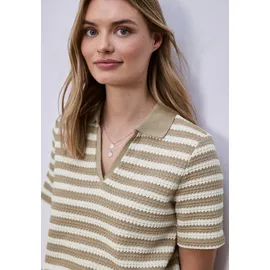 STREET ONE Kurzarm Poloshirt mit Streifen Safari beige 36 - 36