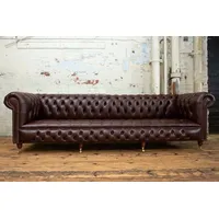 JVmoebel Chesterfield-Sofa Chesterfield 4 Sitzers Klassische Luxus Sofa 100% Leder Sofort, Made in Europa braun
