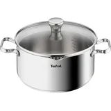 Tefal A70546 Duetto Kochtopf | 24 cm | induktionsgeeignet | einfache Reinigung in der Spülmaschine | Messskala | Glasdeckel zum Abgießen | Edelstahl