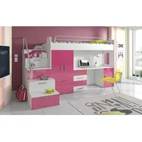 Luxusbetten24 Hochbett Kinderhochbett Dream mit Schreibtisch, Kleiderschrank und Staufächern rosa