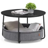 VASAGLE LILEA Kollektion - Couchtisch rund, Tisch mit Stauraum, Beistelltisch, Wohnzimmertisch mit Korb aus Stoff, modern, Metallrahmen, tintenschwarz-schiefergrau LCT244B56