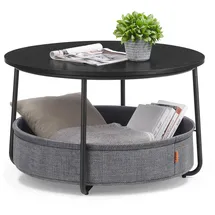 VASAGLE LILEA Kollektion - Couchtisch rund, Tisch mit Stauraum, Beistelltisch, Wohnzimmertisch mit Korb aus Stoff, modern, Metallrahmen, tintenschwarz-schiefergrau LCT244B56