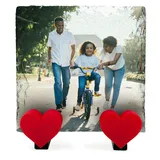 AIGAT Personalisierte Schiefertafel aus Naturschiefer mit Fototext und Herzständer - Ihr eigenes Design - Quadratisch 10x10cm