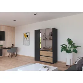 Rauch Möbel Costa, Kleiderschrank für Schlafzimmer, Kinderzimmer, Babyzimmer, Flur, 3-türig, Spiegel, 2 Schubladen, Push-to-Open, Farbe Grau, metallic, Schwarz/Eiche Artisan, Holz, Breite 136 cm,