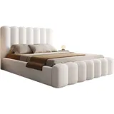 luxusbetten24 Designer Polsterbett Amore Bouclé mit Stauraum 140x200 Weiß 38 Latten