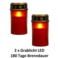2 x Grablampe LED Grablichter Grabkerze Flackerndes Kerzenlicht mit Batterie Rot