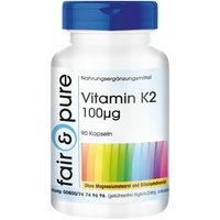 Vitamin K2 100 μg - 90 Kapseln - Menaquinon MK-7 aus Natto - Vegan | fair & pure