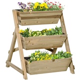 Outsunny Hochbeet Holz Blumenleiter mit 3 Ablagen Pflanzentreppe Natur