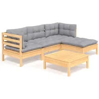 vidaXL 5-tlg Garten-Lounge-Set mit Grauen Kissen Kiefernholz