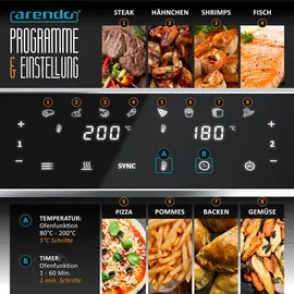 Arendo Heißluftfritteuse XXL Doppelkammer 8L schwarz