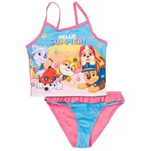 UNITED LABELS Paw Patrol Tankini Badeanzug für Mädchen mit Rüschen, Hello Summer, Rosa Blau, 98-104, zweiteiliges Bademode Set Kinder, Schwimmkleidung - 98-104