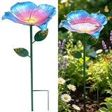 Vogeltränke Gartenstecker Blume, 63 * 12cm Vogeltränke Stehend Blume Metall Vogelbad Gartendeko für Draußen, Bienentränke Insektentränke Fütterungsschale Vogelfutterstation für Garten Terrasse (Blau)