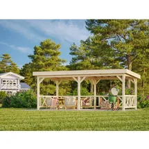 Palmako Pavillon Lenna 5,88 x 3,00 m weiß lackiert inkl. Seitenwand und Regenrinne