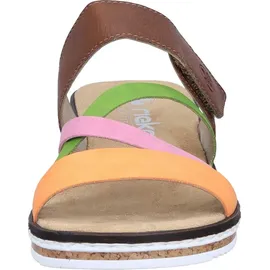 Rieker Damen Pantolette gekreuzte Riemen Klettverschluss Keilabsatz V3652, Größe:38 EU, Farbe:Mehrfarbig - Bunt - 38