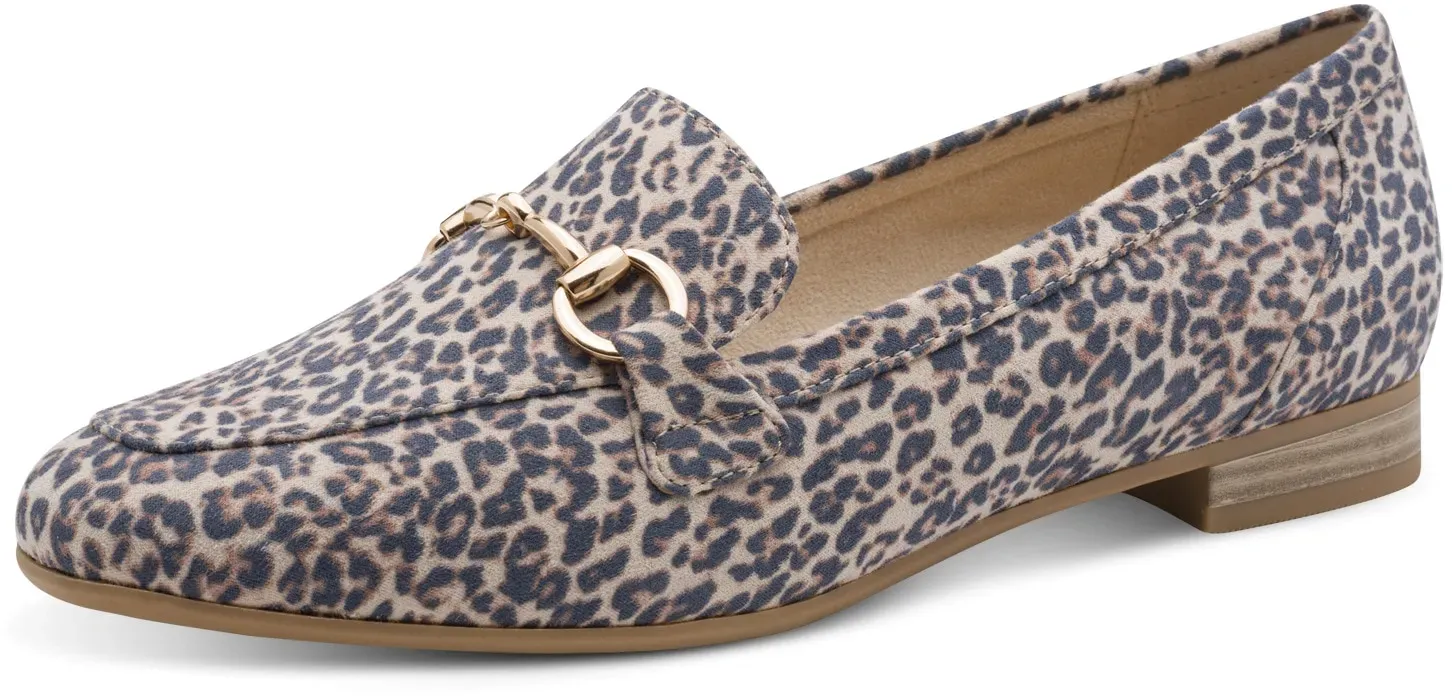 Slipper MARCO TOZZI, Damen, Gr. 37, leodruck, Textil, Veloursleder, Schuhe Slipper, Blockabsatz, Loafer, Businessschuh mit Schmuckspange