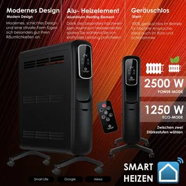 Kesser KESSER® Konvektor Elektrische Heizung ECO 2500W Heizkörper Elektroheizung Standheizung energiesparend Display WiFi App & Fernbedienung Touchscreen - Mobil Radiator 24h Timer Thermostat