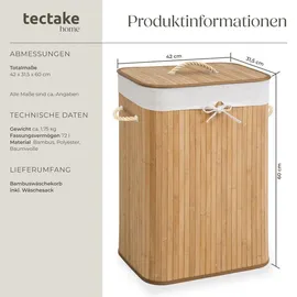 Tectake Wäschekorb mit Wäschesack eckig 72 L