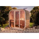 FinnTherm Comfort Set Fasssauna Ellipso m Fasssauna 1 Sitzbänke aus Holz , Sauna mit 42 mm Wandstärke, Außensauna mit Montagematerial - Naturbelassen
