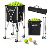 Vevor Tennisballwagen Faltbar, Tennisballkorb für 200 Tennisbälle, Klappbarer Ballwagen mit Rahmen aus Edelstahl & Tragetasche, Mobiler Ballkorb mit Rollen für Training Verein Aufbewahrung, Schwarz
