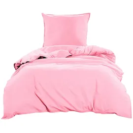 Wometo Bettwäsche Renforce Stone-Washed 155x220 & 80x80 100% Baumwolle - rosa OekoTex weich modern Used-Look Leinen-Optik