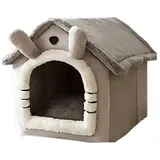 HS.SUPPLY Tierhaus Hundehaus, Katzenhaus, Tierhöhle, faltbare Hundehöhle, Tierhaus mit abnehmbaren Liegekissen, weich & flauschig grau S