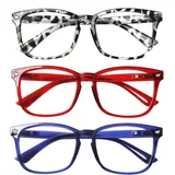 COJWIS 3 Pack Blaulichtfilter Lesebrille groß Damen Herren Computerbrille Lesebrillen Sehhilfe Brille Computer-Lesebrillen mit Sehstärke (Leopard Blau Rosa, 1.00, x)