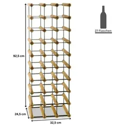 PROREGAL Modulares Weinregal VINOTECA MOD METAL | HxBxT 92,5x32,5x24,5cm | 3x9 Flaschen | Massives Kiefernholz | Natur | Flaschenregal