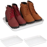 Relaxdays Schuhabtropfschale, 3er Set, Unterlage für nasse Schuhe, HBT: 3 x 35 x 27 cm, Schuhablage Kunststoff, weiß