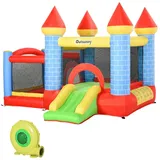 Outsunny Hüpfburg mit Rutsche Pool, für 3 Kinder, Oxford-, Polyester-Gewebe, rot-blau-grün, für 3-8 Jahre Aosom.de