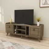 Stylish Walnut TV Unit, 150 cm Wide, 55 cm High, 35 cm Deep | 100% Melamine Coated Particle Board, 18 mm Thick | Sturdy Iron Legs, Modern Design