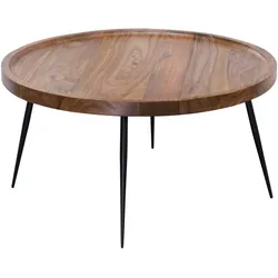 Kadima Design Industrial-Stil Couchtisch, Runde Holzplatte, Metallbeine, handgefertigt, pflegeleicht. 75x75x39 cm