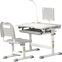 Homcom Kinderschreibtisch mit Stuhl höhenverstellbar grau/weiß