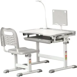 Homcom Kinderschreibtisch mit Stuhl höhenverstellbar grau/weiß