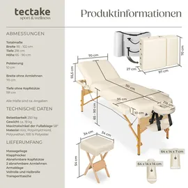 Tectake tectake® Massageliege-Set, Breite 70 cm, Polsterung 10 cm, mit Holzgestell, 218 x 102 x 90 cm
